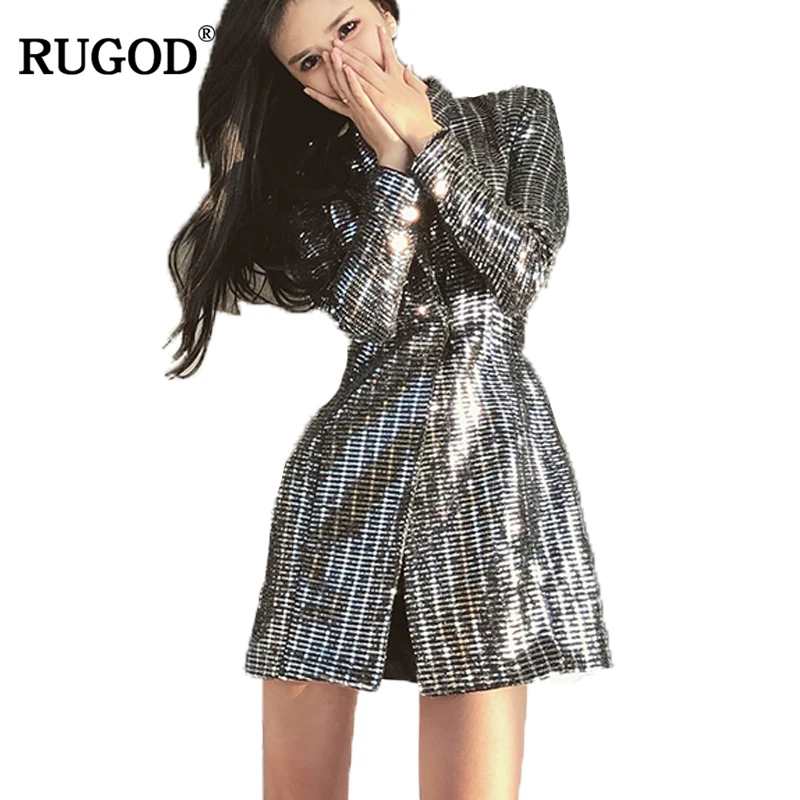 Rugod Длинный пиджак со стразами и длинными рукавами для женщин Новое поступление