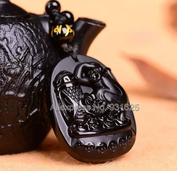 Красивый натуральный черный Обсидиан Резной Цикада обезьяна Лаки Китайский с