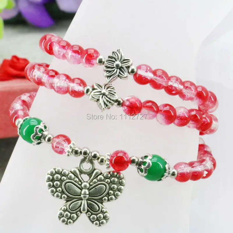 Многоцветный модный красный 3 ряда стеклянный бисер браслет с кристаллами ручная