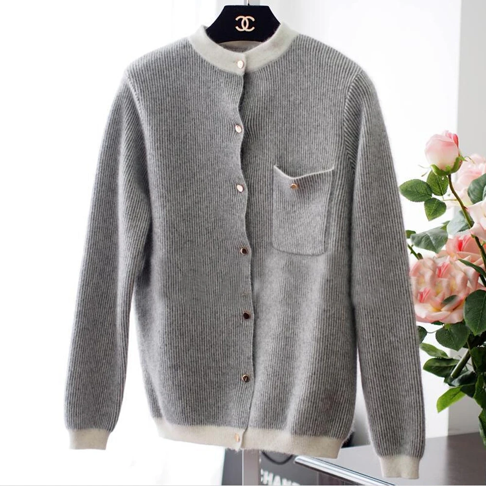 Тенденции моды реального норки шерстяной свитер кардиган Для женщин Хит продаж