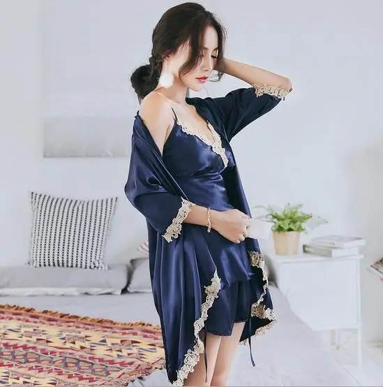 Сексуальный комплект из 3 предметов пижамный для женщин весенне-осенняя одежда