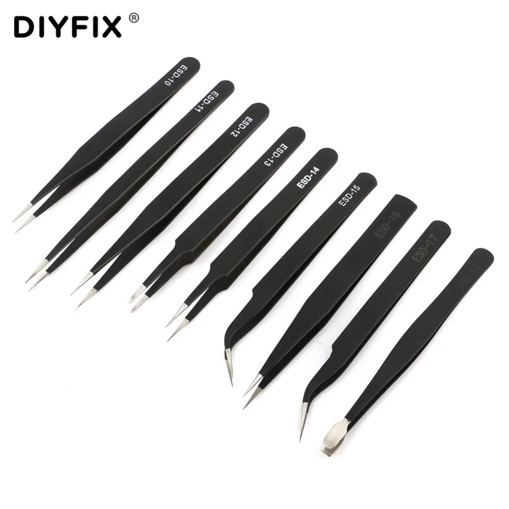 Набор пинцетов 9 в 1 DIYFIX антистатические щипцы из нержавеющей стали набор ручных