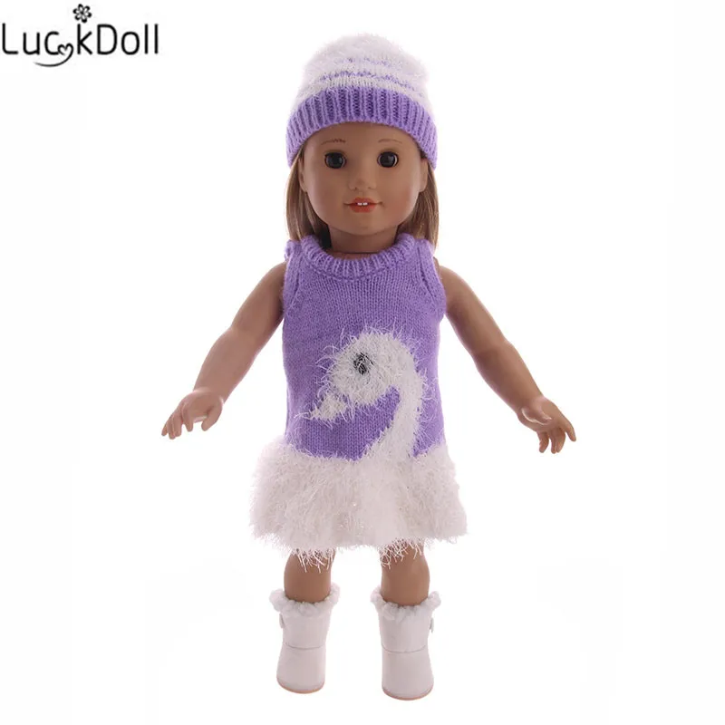 Вязаная вязаная кукла LUCKDOLL + шапка подходит для 18-дюймовых американских кукол 43