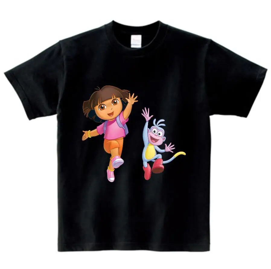 black childreT-shirt Летняя одежда из чистого хлопка для мальчиков и девочек, футболки, Забавные футболки, белые удобные футболки для малышей с изображением Даши-путешественницы, NN - Цвет: black childreT-shirt