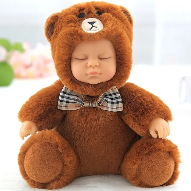 brown Мини Мягкая кукла из силикона детская игрушка для новорожденных милая плюшевая зверушка кукла для сна ребенок дети день рождения Рождественский подарок - Цвет: brown