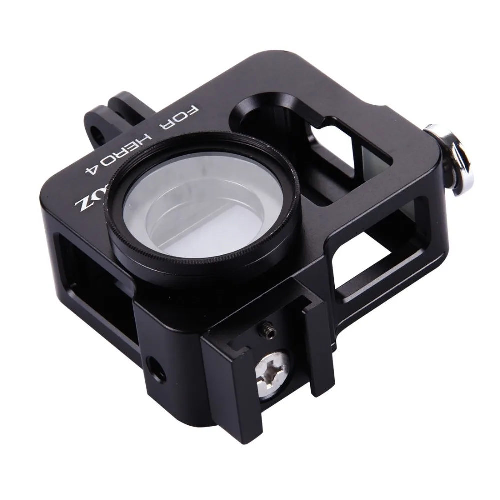 PULUZ для GoPro аксессуары Корпус оболочки Алюминий сплав Защитная клетка с рамкой и УФ-фильтр для объектива Кепки для GoPro HERO4 GoPro HERO 4