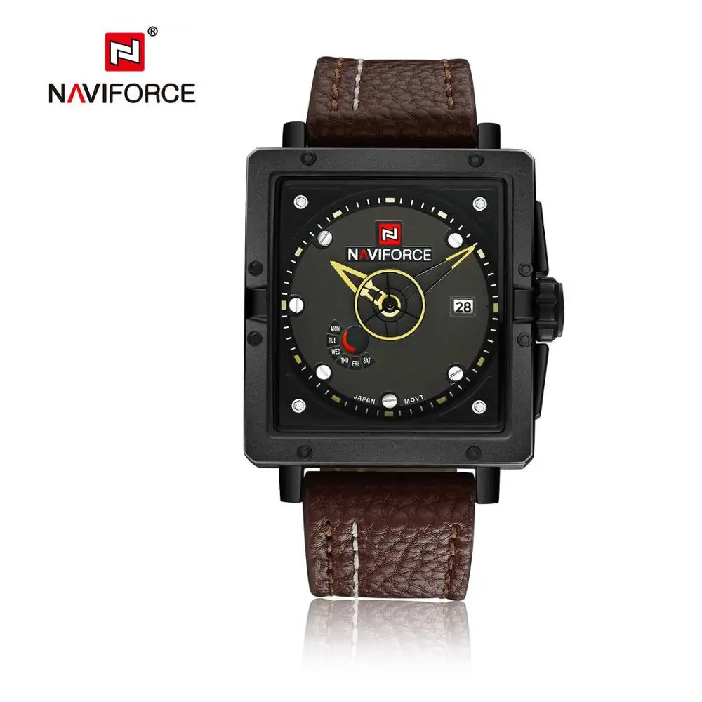 brown NAVIFORCE, мужские часы, лучший бренд, Роскошные, повседневные, кварцевые часы, для дайвинга, кожа, спортивные, Relojes Hombre, Relogio Masculino, часы, подарки для мужчин - Цвет: brown