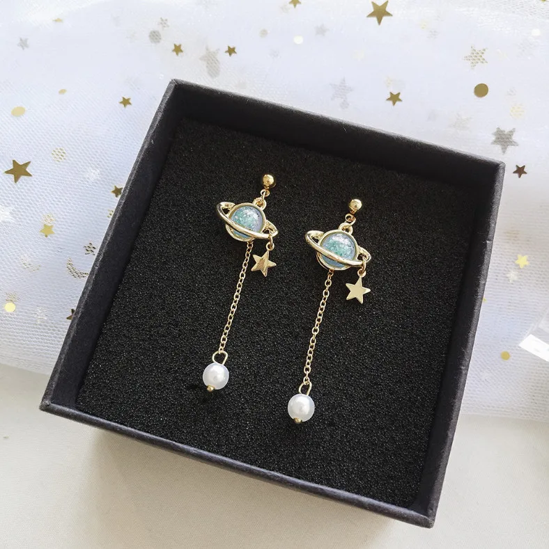 Новое поступление 2018 модные серьги с имитацией жемчуга и звезды Сатурна длинные