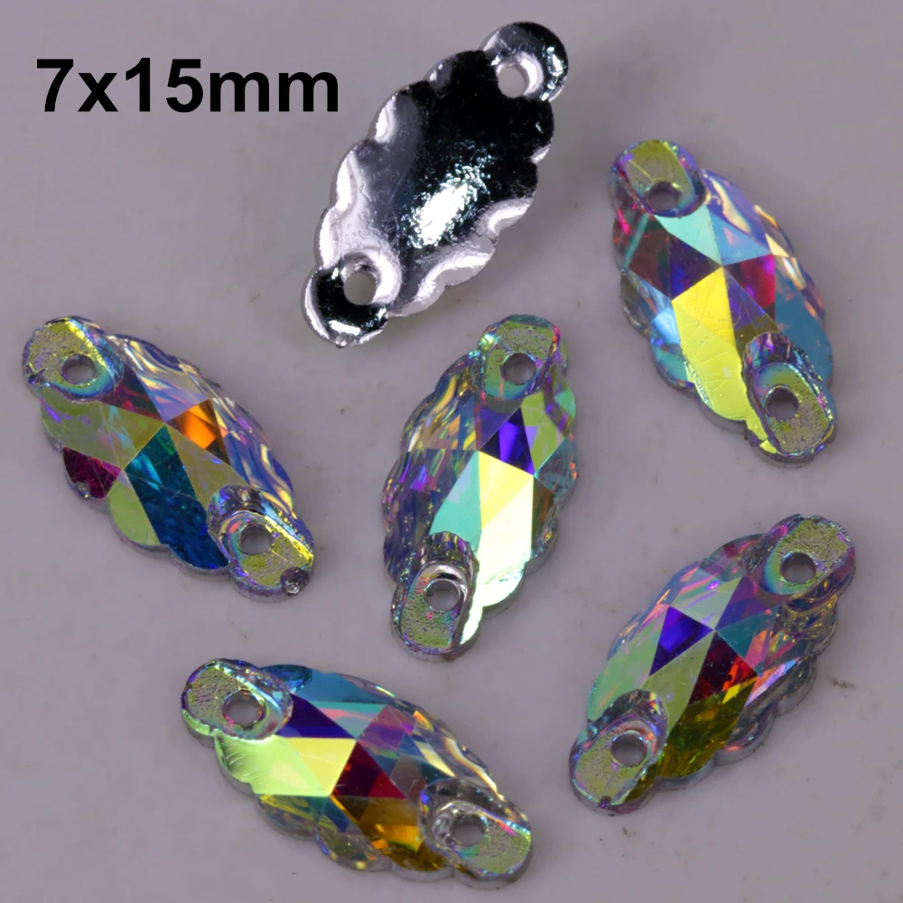 

Free Shipping, 100pcs/Lot, 7*15mm Crystal AB / Clear AB Wave Marquise resin sewing on stones flat back sew on stones