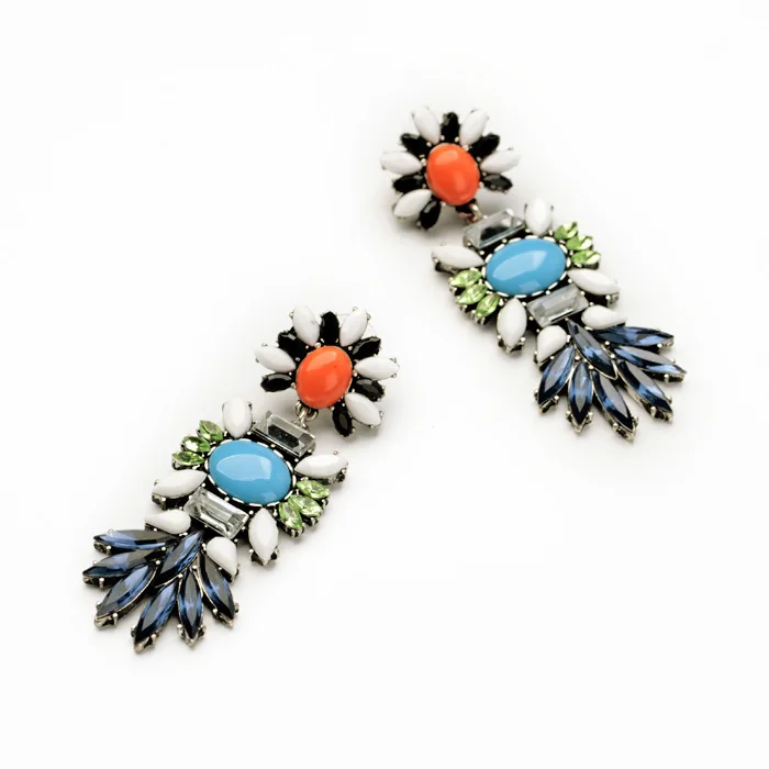 Многоцветные серьги с имитацией драгоценных камней Этническая мода индийские