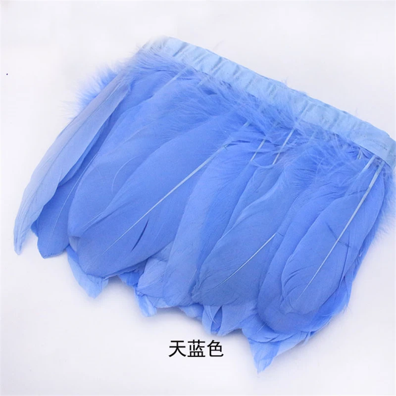 Light blue Мульти Цвет украшение из гусиных перьев 2 м/лот окрашенная гусиное перо ленты/15-20 см бахрома из гусиных перьев высокое качество - Цвет: Light blue