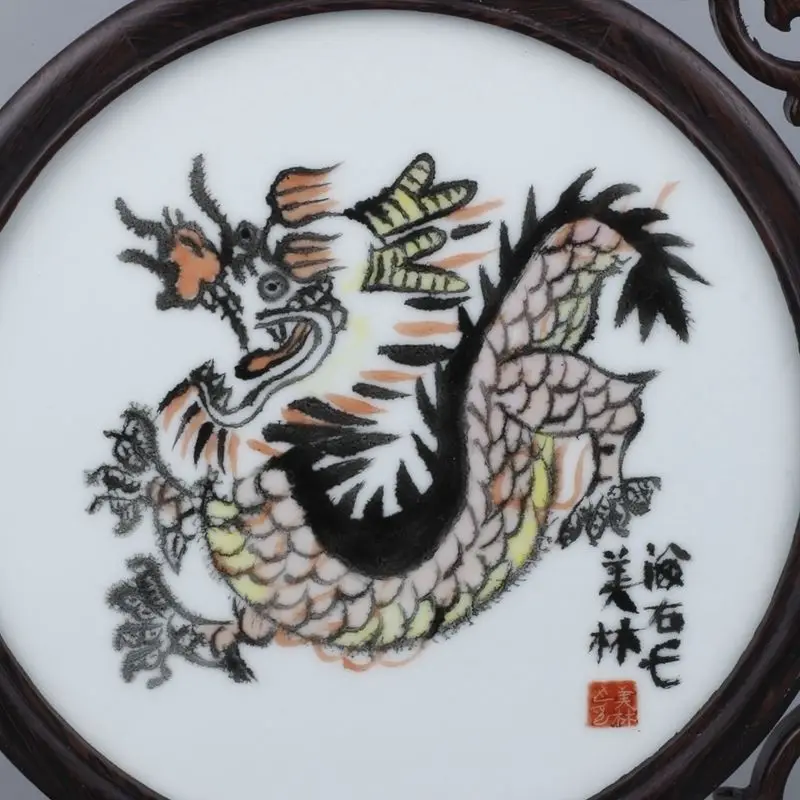 China Exquisite Handmade Zodiac Dragon pattern Porcelain Screen Wooden stent | Дом и сад