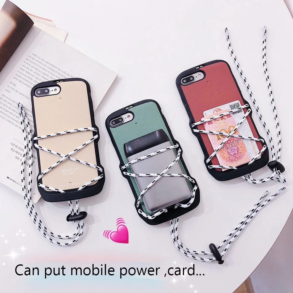 Fashion Lanyard Matte Phone Case For iPhone 7 Plus 6s 8 X XR XS MAX Simple Solid Color Soft TPU Multifunctional Back Cover |