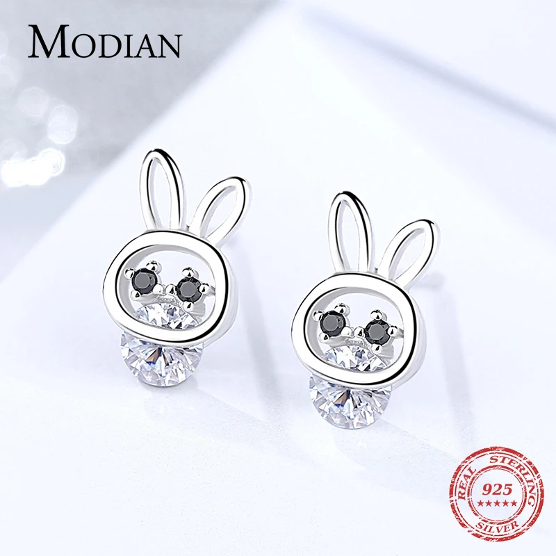 Modian 100% 925 стерлингового серебра Счастливый милый кролик простые серьги со