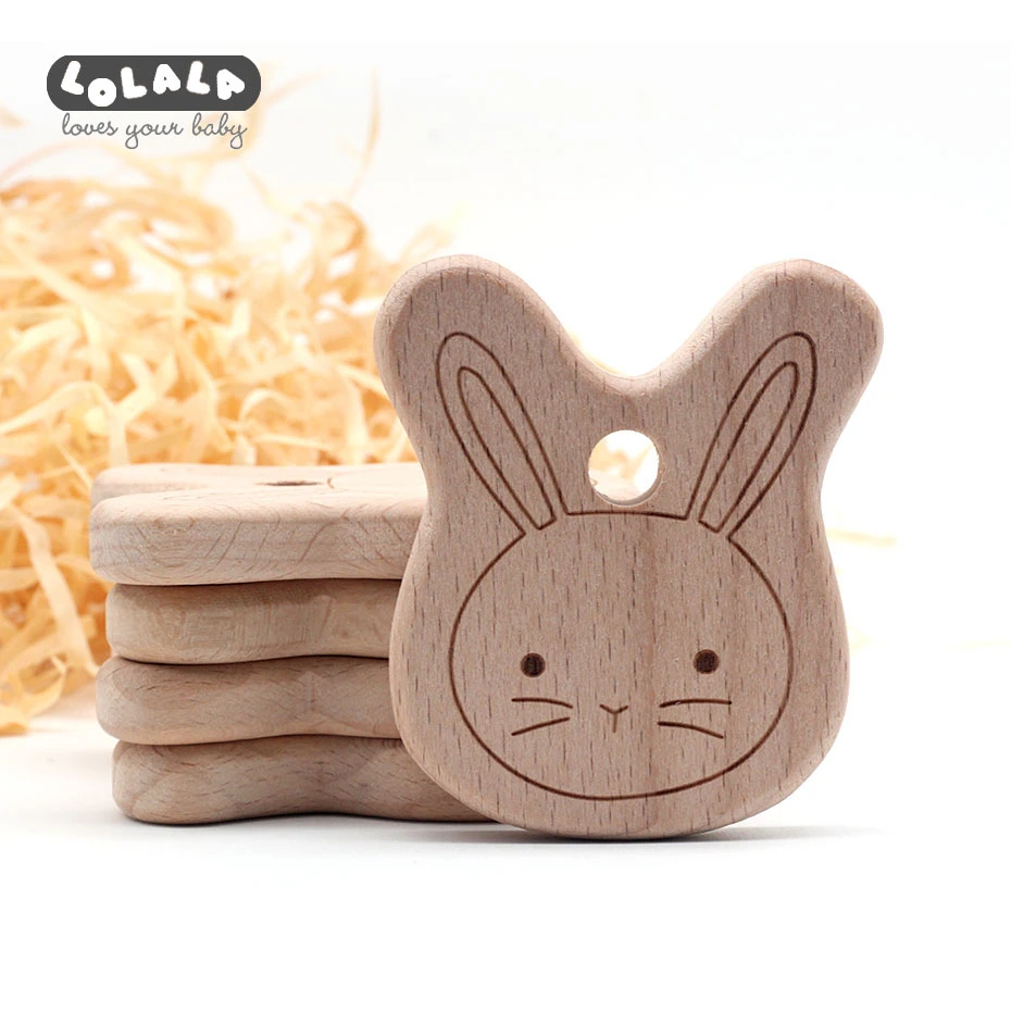 

10PC Wooden Teether Baby Teething Toys Animal Rabbit sheep stars Beech Bracelet Pacifier Pendant For Children Goods Accessories