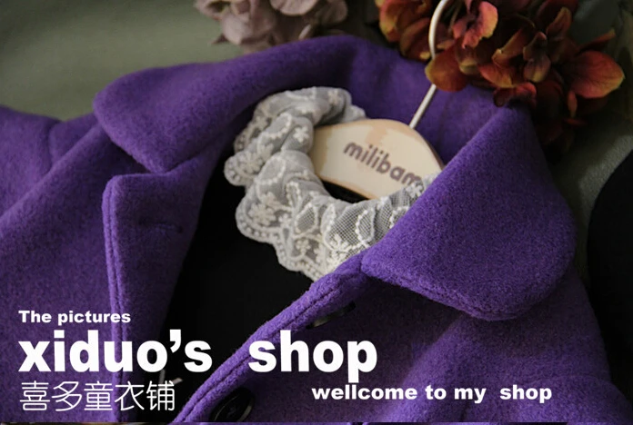 Зима новый детская одежда длинная версия фиолетовый пальто для мода девочек 90 100