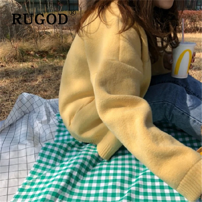 RUGOD Korean chic soft women Cardigan 2019 new Auturn warm knitted yellow overcoat female abrigos mujer invierno |
