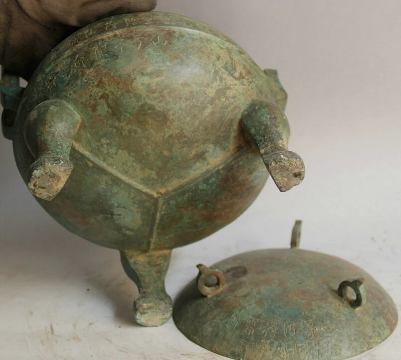 song voge gem S5913 10&quot Old Chinese Bronze Folk circular handle food word water vessel Pot Jar Crock | Дом и сад