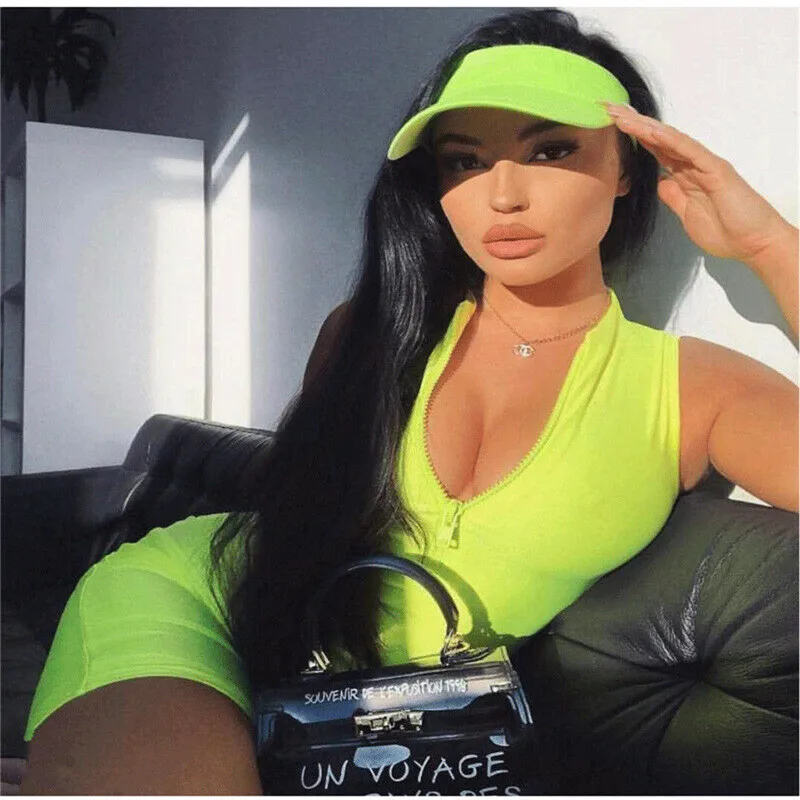 Женский короткий комбинезон на молнии неоновый Черный винтажный спортивный