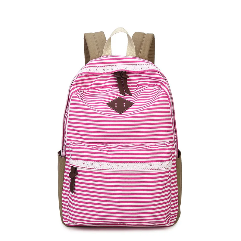 Модные женские рюкзаки ранцы водонепроницаемый холст в полоску школьные для