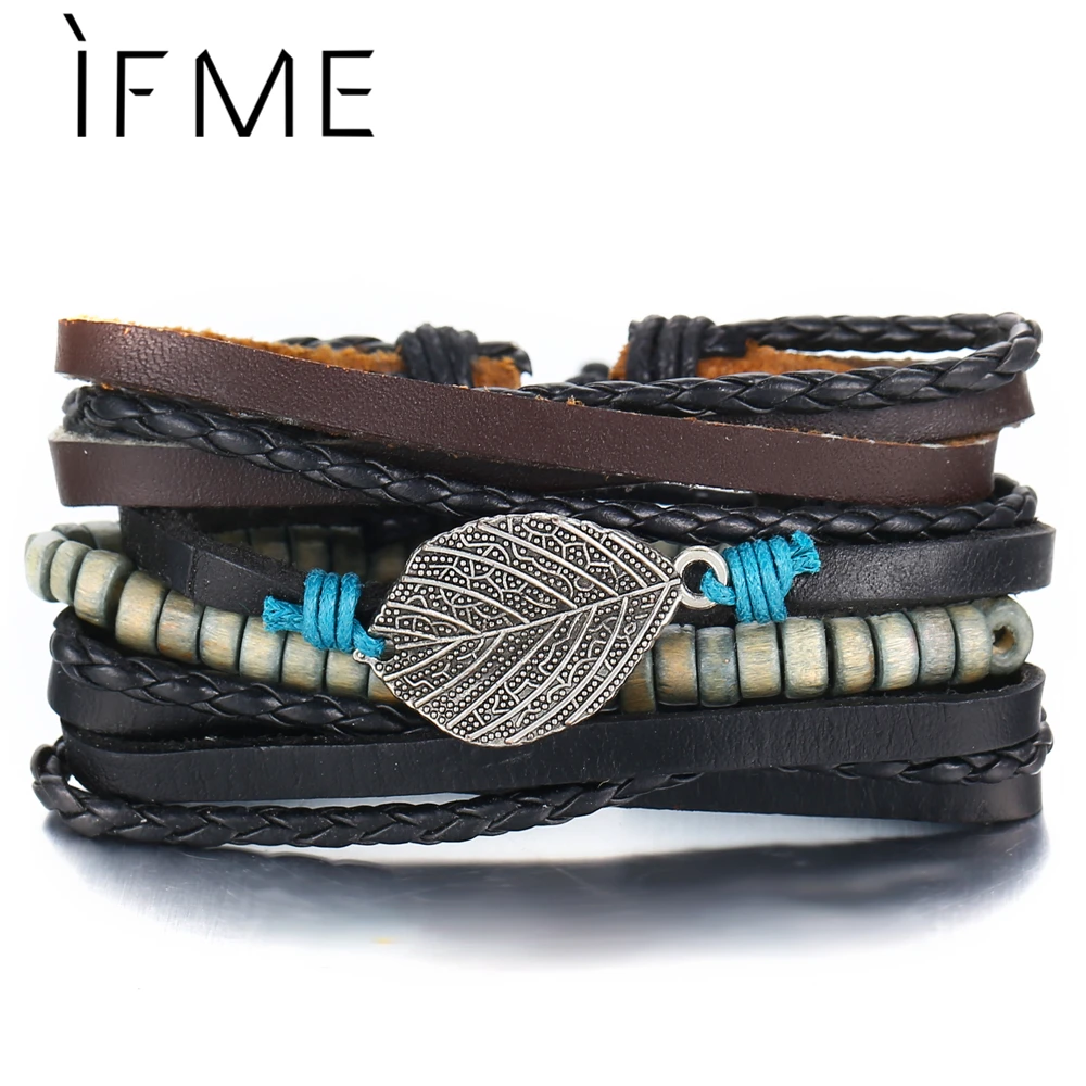 IF ME винтажный многослойный комплект кожаного браслет для мужчин и женщин