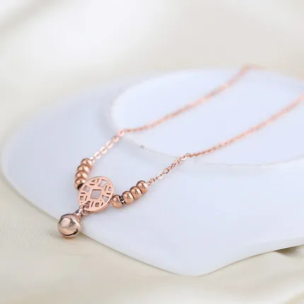 Медный ножной браслет YUN RUO из розового золота с монетницей титановая сталь