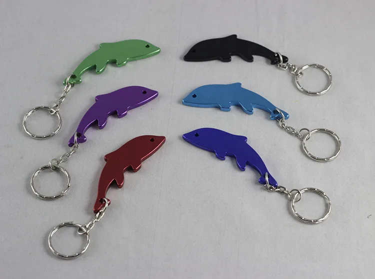 Wholesale-12Pcs открывалка для бутылок в виде Дельфина Брелок Алюминий сплав может пива