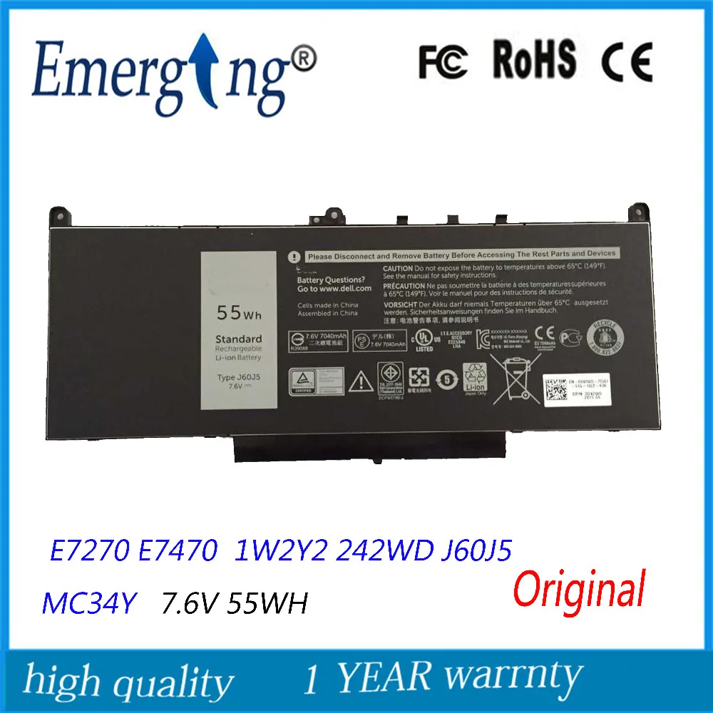 7 6 V 55Wh новый оригинальный аккумулятор для ноутбука Dell E7270 E7470 1W2Y2 242WD J60J5 MC34Y|battery for