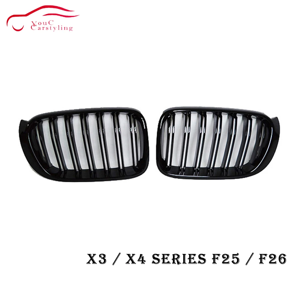 Двойная решетка для радиатора X3 X4 Передняя фоторешетка BMW F25 F26 2014 2018 глянцевая