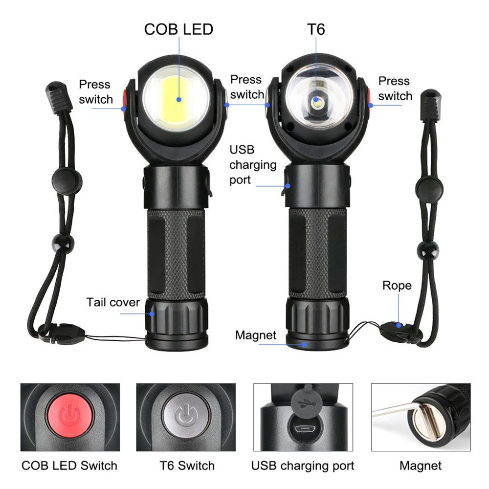 Светодиодный фонарик Lightingview 360 градусов T6 + фонарь COB 8000 лм водонепроницаемый
