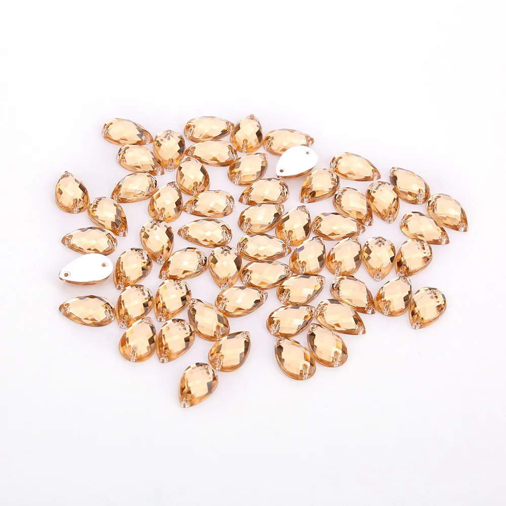 TPSMOC 8*13mm/10*14mm/13*18mm/18*25mm Water Drop Colorful Acrylic Sew On Rhinestone Flatback Crystal Beads For DIY Dress - Цвет: Champagne