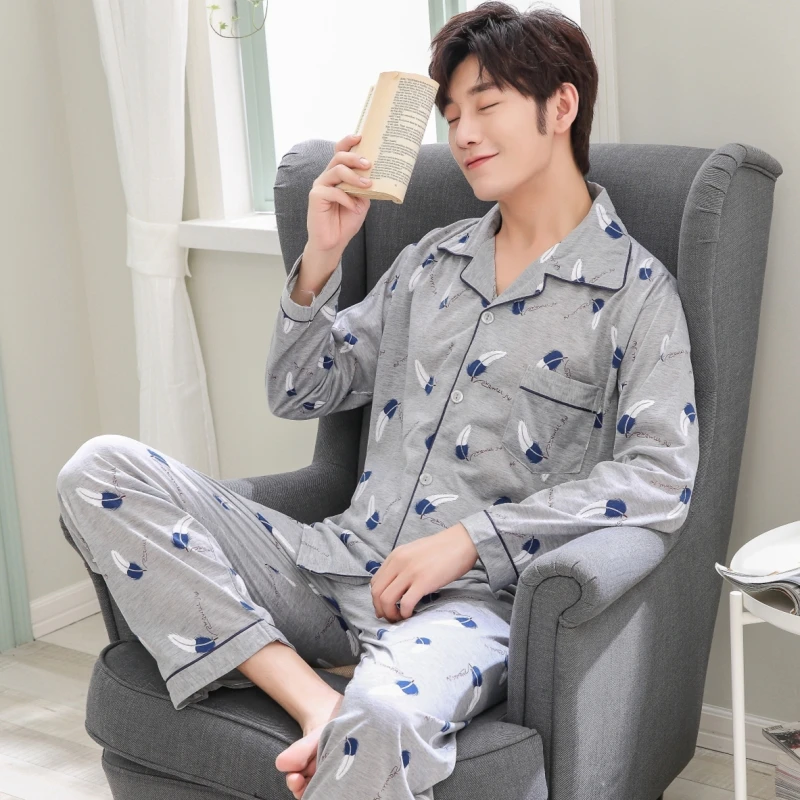 Yuzhenli New 2018 Autumn Winter Sleepwear Men's Pajama Sets Cotton Pijama Male Pajamas Men Thick Warm Pyjamas Size L-3XL | Мужская