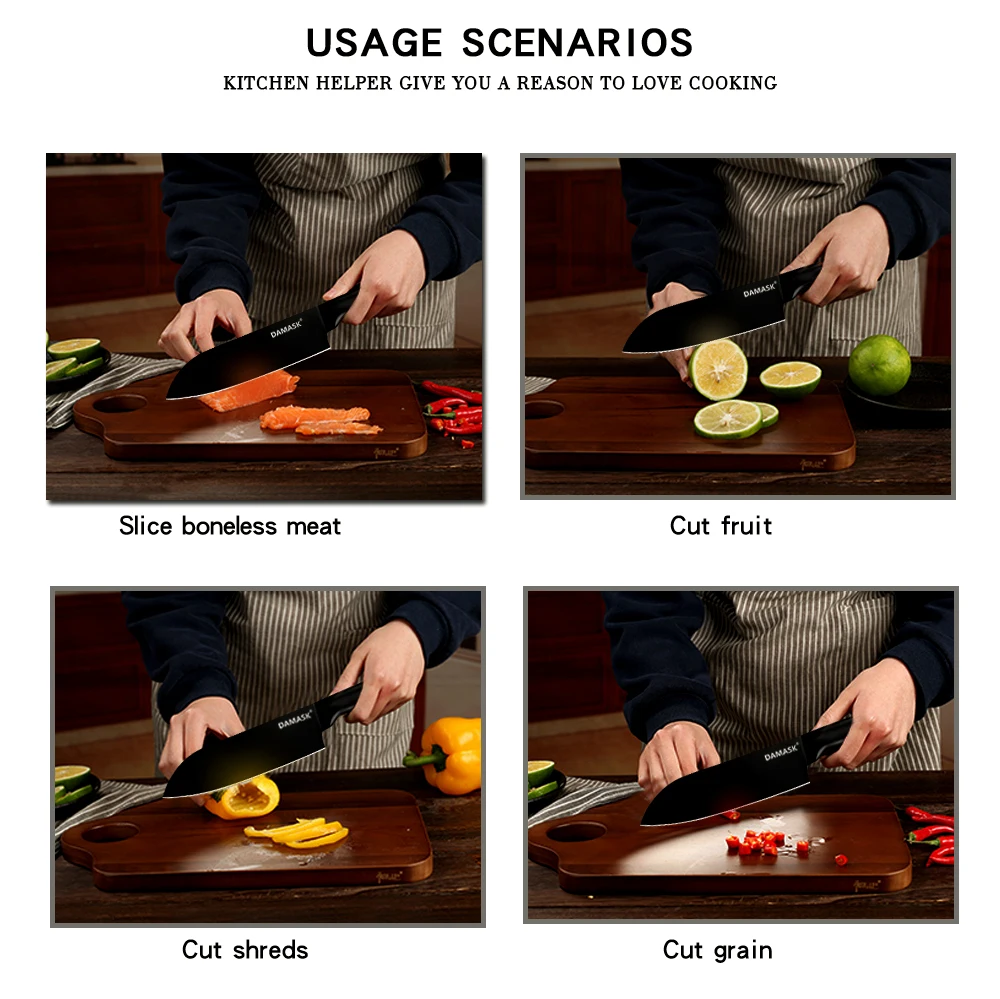 Дамасский Santoku разделочный нож Nakiri, кухонный нож 4Cr14mov, японский шеф-повара, ножи из нержавеющей стали, аксессуары для приготовления пищи