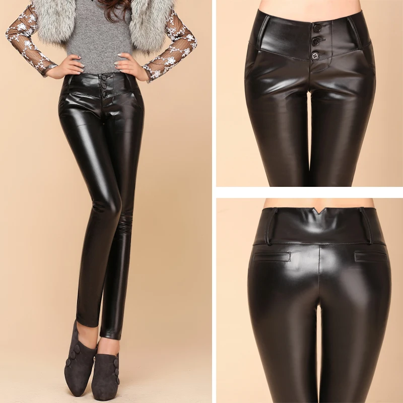 Эластичные женские кожаные брюки узкие брюки-карандаш большие размеры 5xl зимние