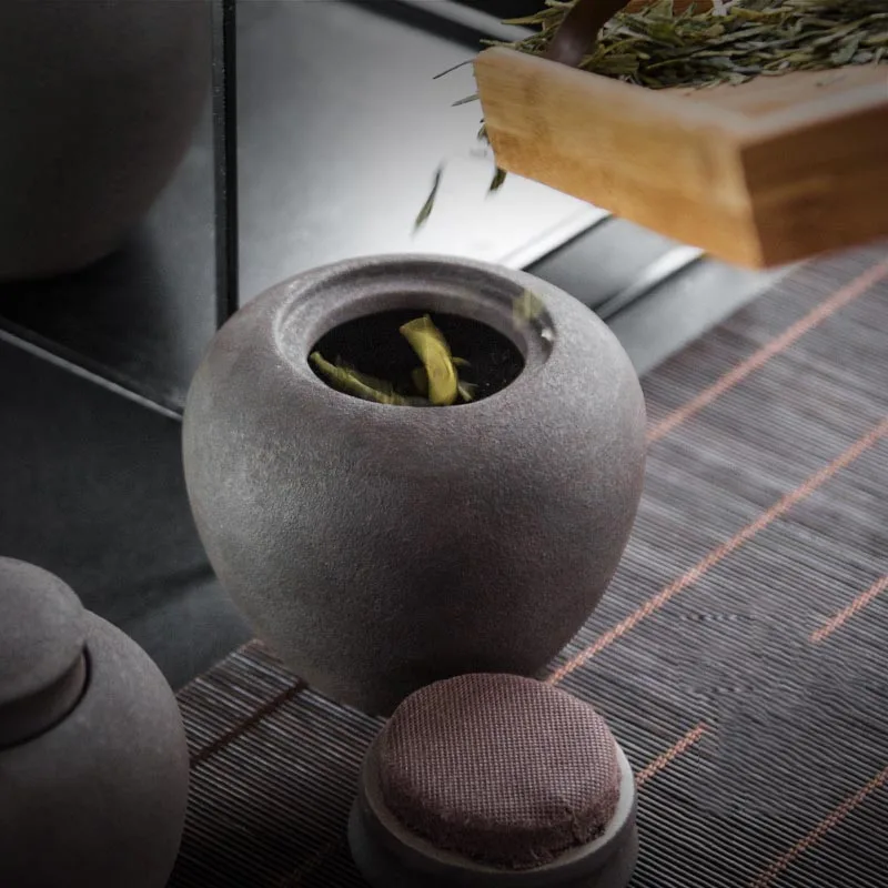 

Retro Black Zen Japanese Style Coarse Pottery Tea Cans Ceramic Sealed Storage Jars Tea Caddy Tea Ceremony Accessories Home Decor