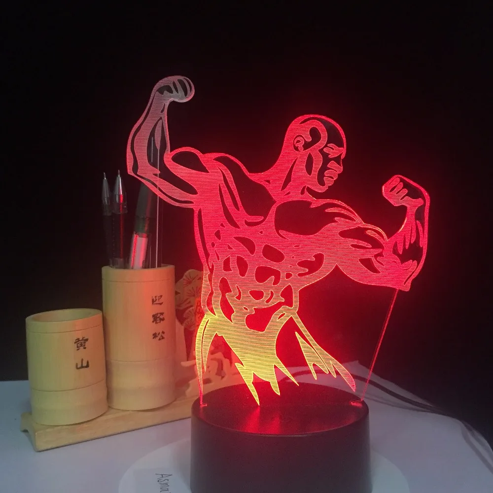 Тренажерный зал Фитнес человек 3D голограмма лампы 7 цветной сенсорный Управление