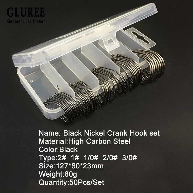 GLUREE 50 шт./компл. 80 г Рыбалка крюковая рукоятка набор крючков высокоуглеродистой