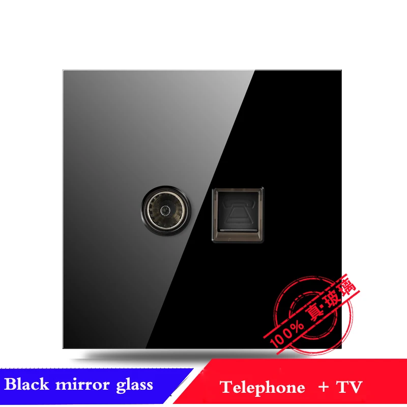 Telephone TV 86 Тип 1 2 3 4 банда 1 2way черный зеркальный стеклянный настенный переключатель панель светодиодный светильник переключатель промышленность Франция Германия Великобритания Розетка с USB - Цвет: Telephone TV