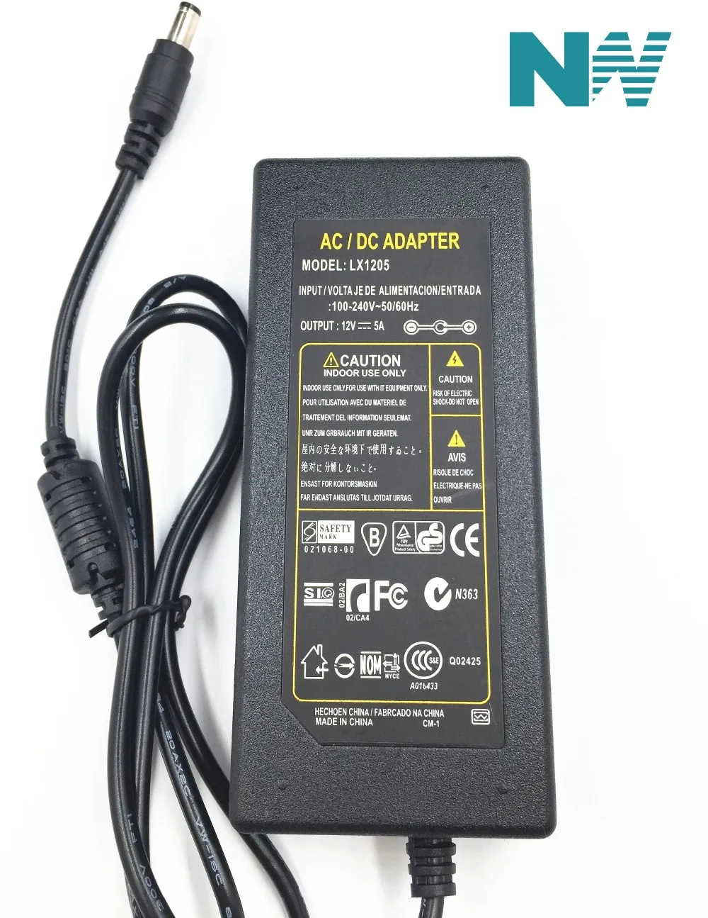 12V5A AC 100 V-240 V 60W преобразователь Мощность адаптер DC12V 5A 2.1mm-2,5 мм* 5,0 мм штекером постоянного тока для подключения к Питание адаптер