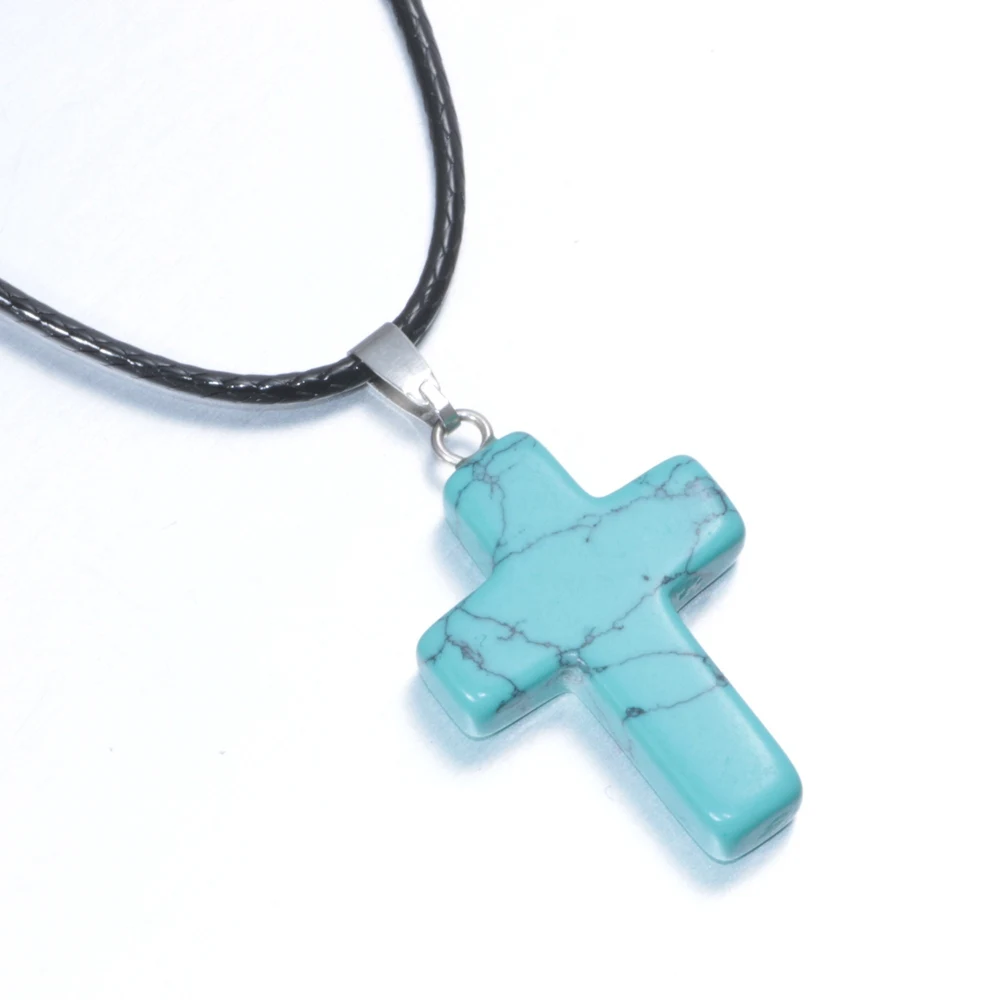 12 разных цветов модные подвески из натурального камня в форме Креста кулон