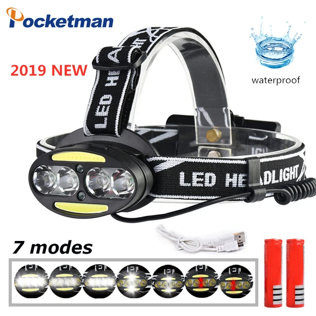 

LED headlamp 4* LED +2*COB+2*Red Head Lamp Waterproof Flashlight Rechargerable Torch Lanterna with battery z50