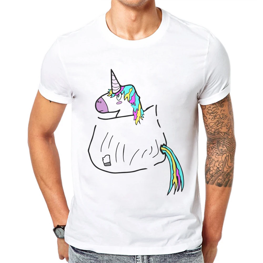 Newest Cotton Men T-Shirt Creative Cartoon Unicorn Printing Fashion T Shirt Short Sleeve Tee Shirts Tops Camisetas Hombre Verano