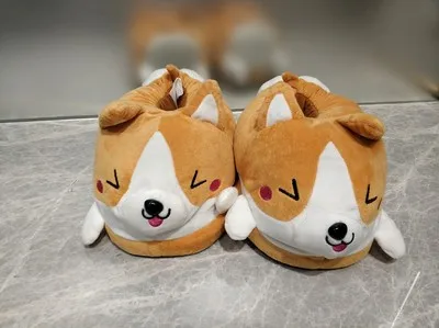 Домашние тапочки; женские зимние плюшевые Тапочки Corgi; теплая женская домашняя обувь; Милые прикольные тапочки для взрослых; женская обувь на плоской подошве; Zapatillas
