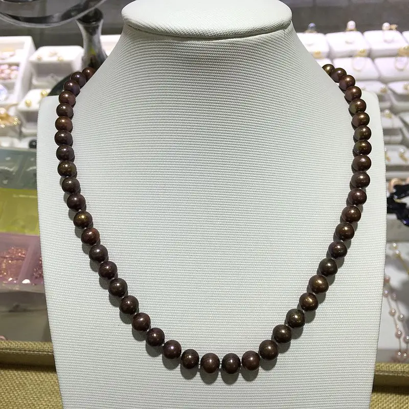 fine jewelry set brown color good quality perfectly round 100% natural Cultured freshwater pearls Classic necklace choker | Украшения и