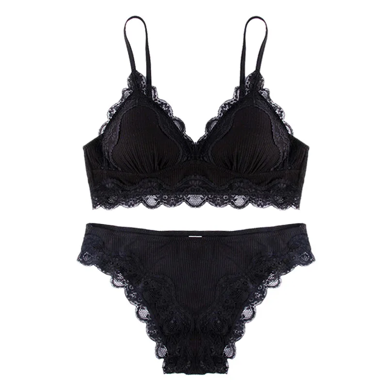 Black CINOON Модный хлопковый комплект нижнего белья в полоску, Модный комплект с бюстгальтером, сексуальное женское белье, романтичный Соблазнительный комплект из бюстгальтера и трусиков, женское нижнее белье - Цвет: Black