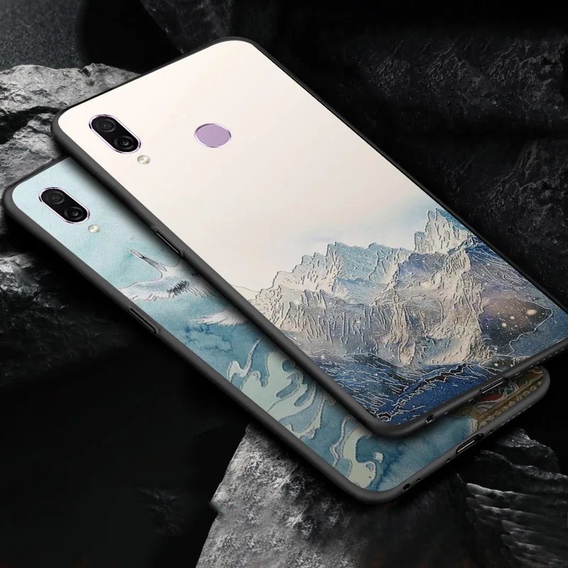 Рельефный Винтажный чехол для Huawei honor play Snow Mountain в китайском японском