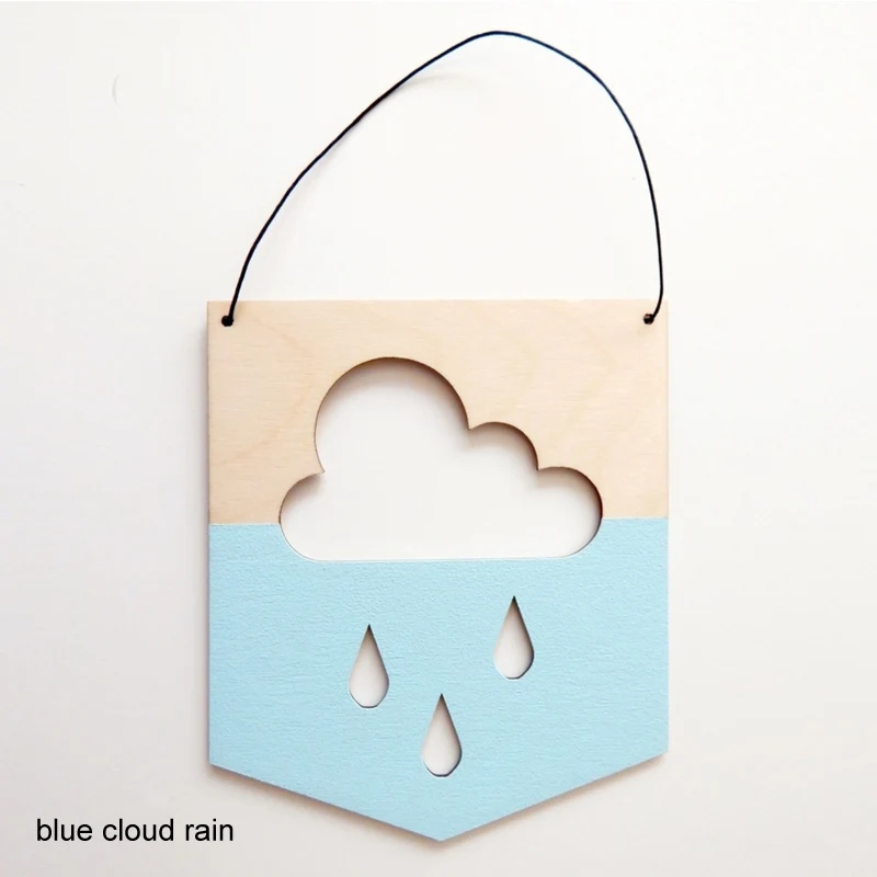 blue cloud rain Лозунг баннер в скандинавском стиле Детская комната Декор гирлянда орнамент талисман деревянный подвесной Декор реквизит для фотосессии - Цвет: blue cloud rain