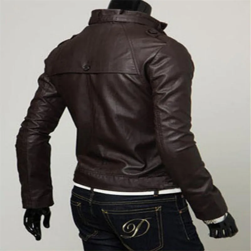 Korean version men's artificial leather pu jacket coats zipper stand collar Slim casual locomotive short paragraph | Мужская одежда
