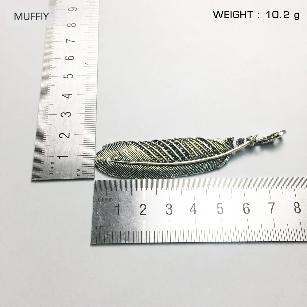 Кулон в виде пера для ожерелья Стерлинговое Серебро 925 пробы затемненный черный