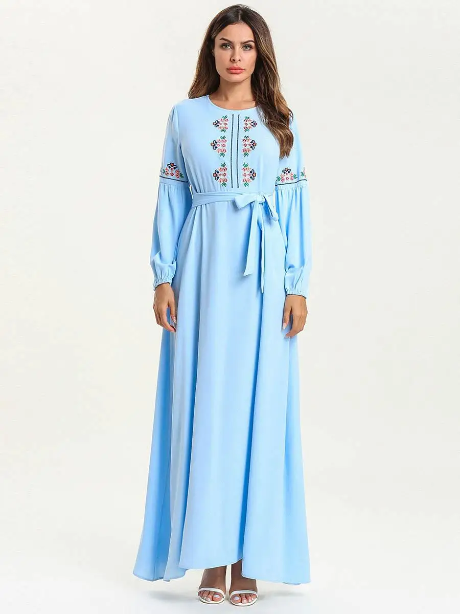 Мусульманское арабское платье Abaya женское винтажное макси с длинными рукавами и